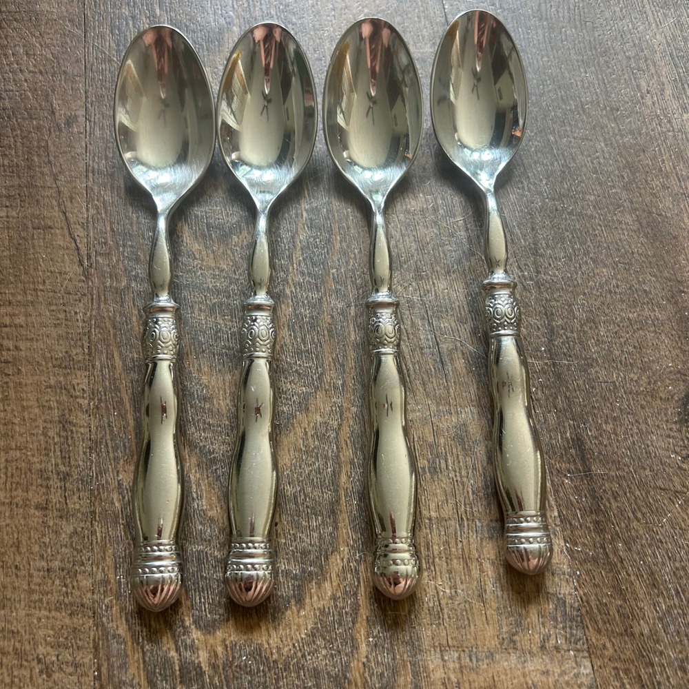 Southern Living Gallery Stainless Glossy Silverware Spoons Set of 4 Ornate 8"